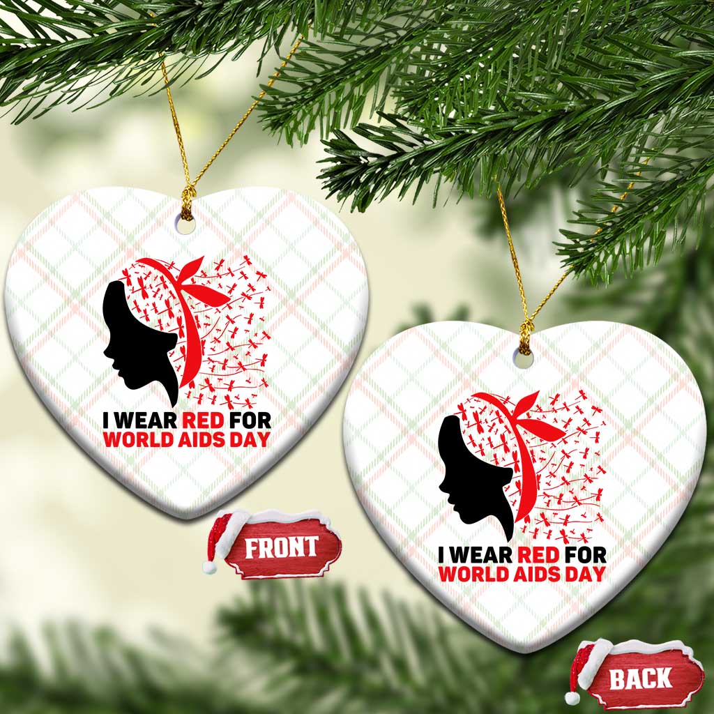 I Wear Red For World AIDS Day Ceramic Ornament HIV Awareness Dragonfly Support Gift - Wonder Print Shop