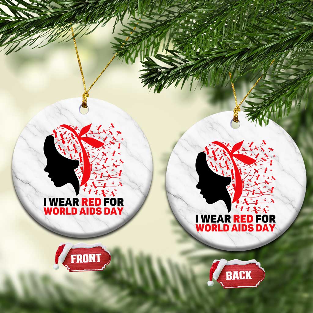 I Wear Red For World AIDS Day Ceramic Ornament HIV Awareness Dragonfly Support Gift - Wonder Print Shop
