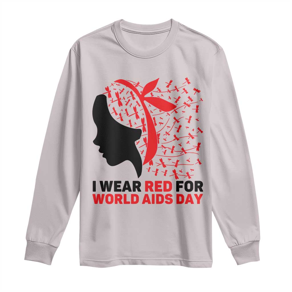 I Wear Red For World AIDS Day Long Sleeve Shirt HIV Awareness Dragonfly Support Gift - Wonder Print Shop