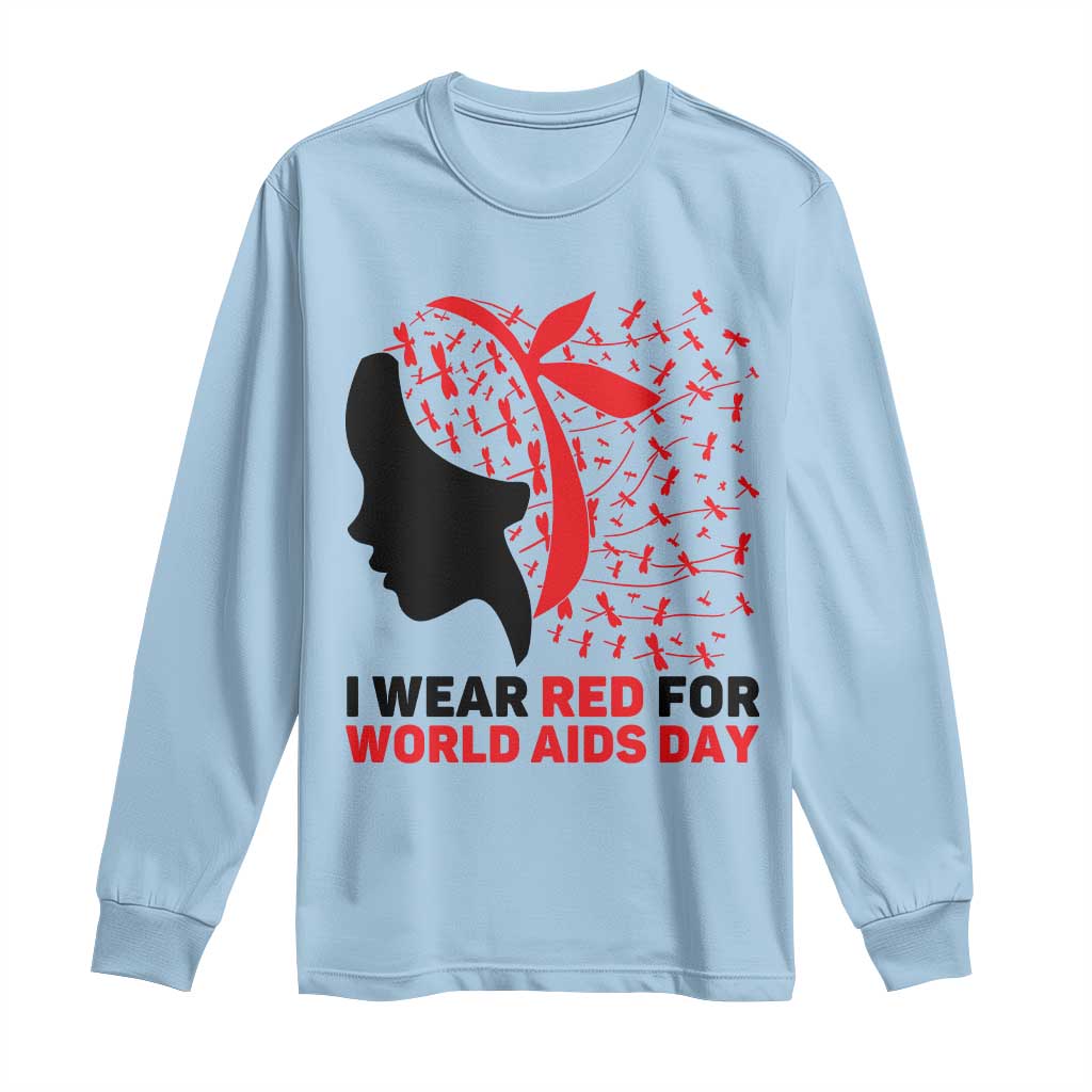 I Wear Red For World AIDS Day Long Sleeve Shirt HIV Awareness Dragonfly Support Gift - Wonder Print Shop