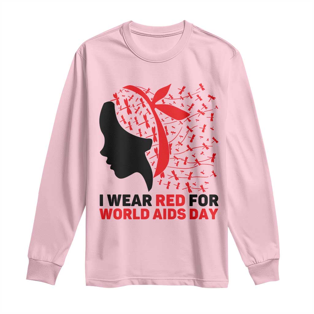 I Wear Red For World AIDS Day Long Sleeve Shirt HIV Awareness Dragonfly Support Gift - Wonder Print Shop