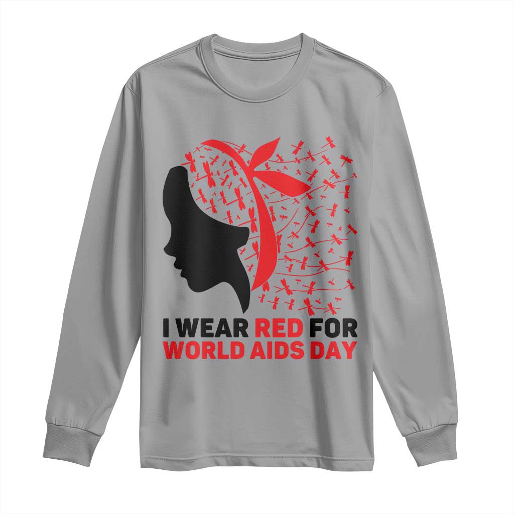 I Wear Red For World AIDS Day Long Sleeve Shirt HIV Awareness Dragonfly Support Gift - Wonder Print Shop
