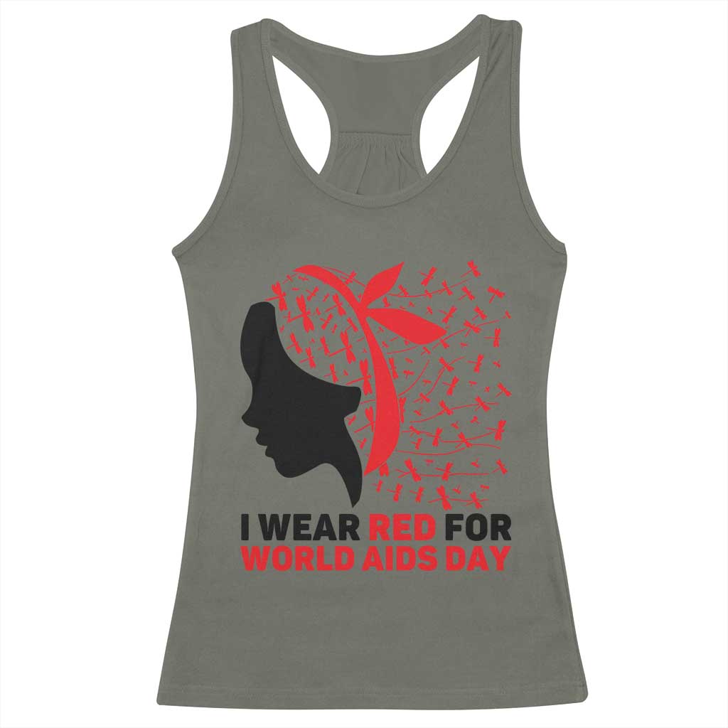 I Wear Red For World AIDS Day Racerback Tank Top HIV Awareness Dragonfly Support Gift - Wonder Print Shop