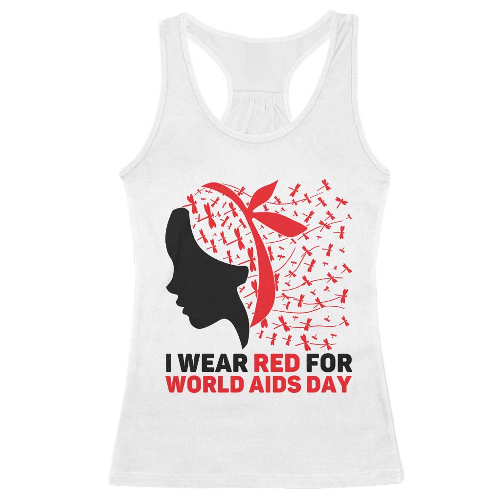 I Wear Red For World AIDS Day Racerback Tank Top HIV Awareness Dragonfly Support Gift - Wonder Print Shop