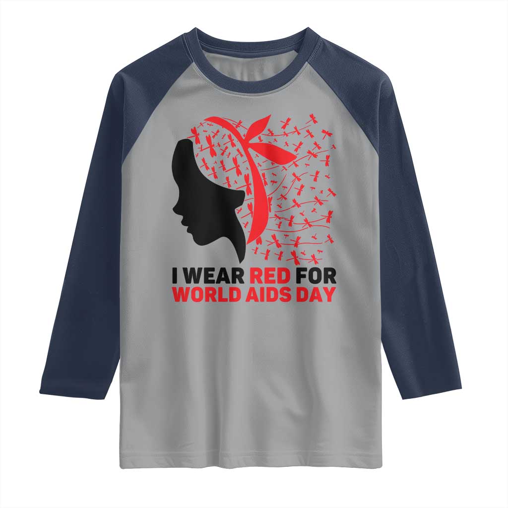 I Wear Red For World AIDS Day Raglan Shirt HIV Awareness Dragonfly Support Gift - Wonder Print Shop