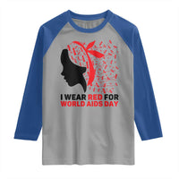 I Wear Red For World AIDS Day Raglan Shirt HIV Awareness Dragonfly Support Gift - Wonder Print Shop