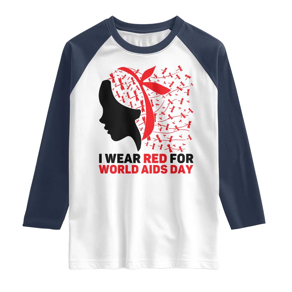 I Wear Red For World AIDS Day Raglan Shirt HIV Awareness Dragonfly Support Gift - Wonder Print Shop