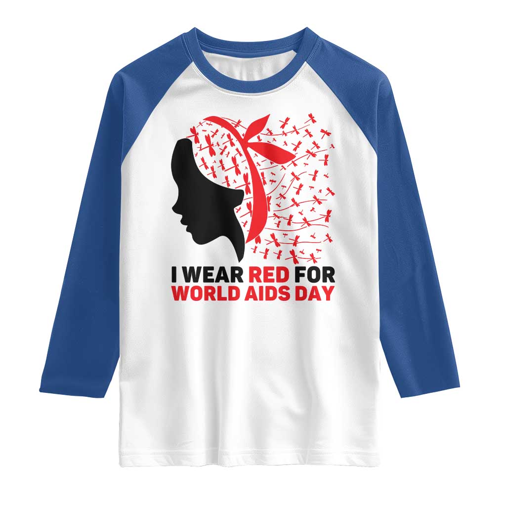 I Wear Red For World AIDS Day Raglan Shirt HIV Awareness Dragonfly Support Gift - Wonder Print Shop