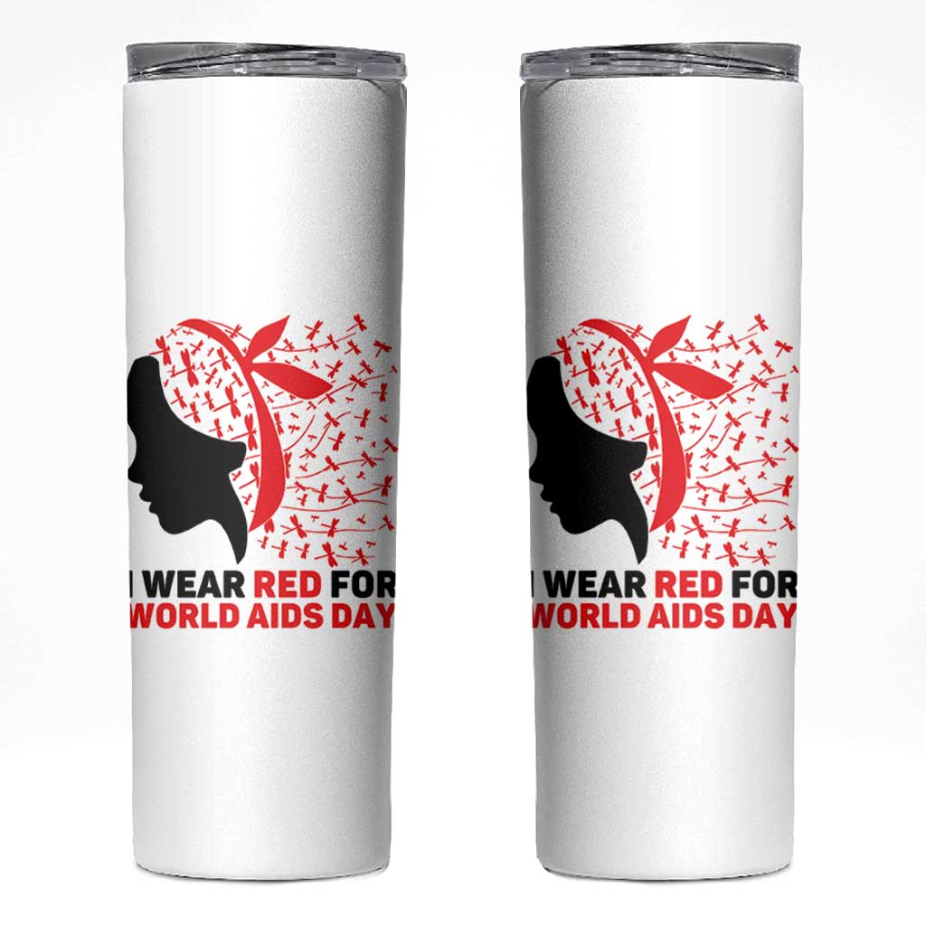 I Wear Red For World AIDS Day Skinny Tumbler HIV Awareness Dragonfly Support Gift - Wonder Print Shop
