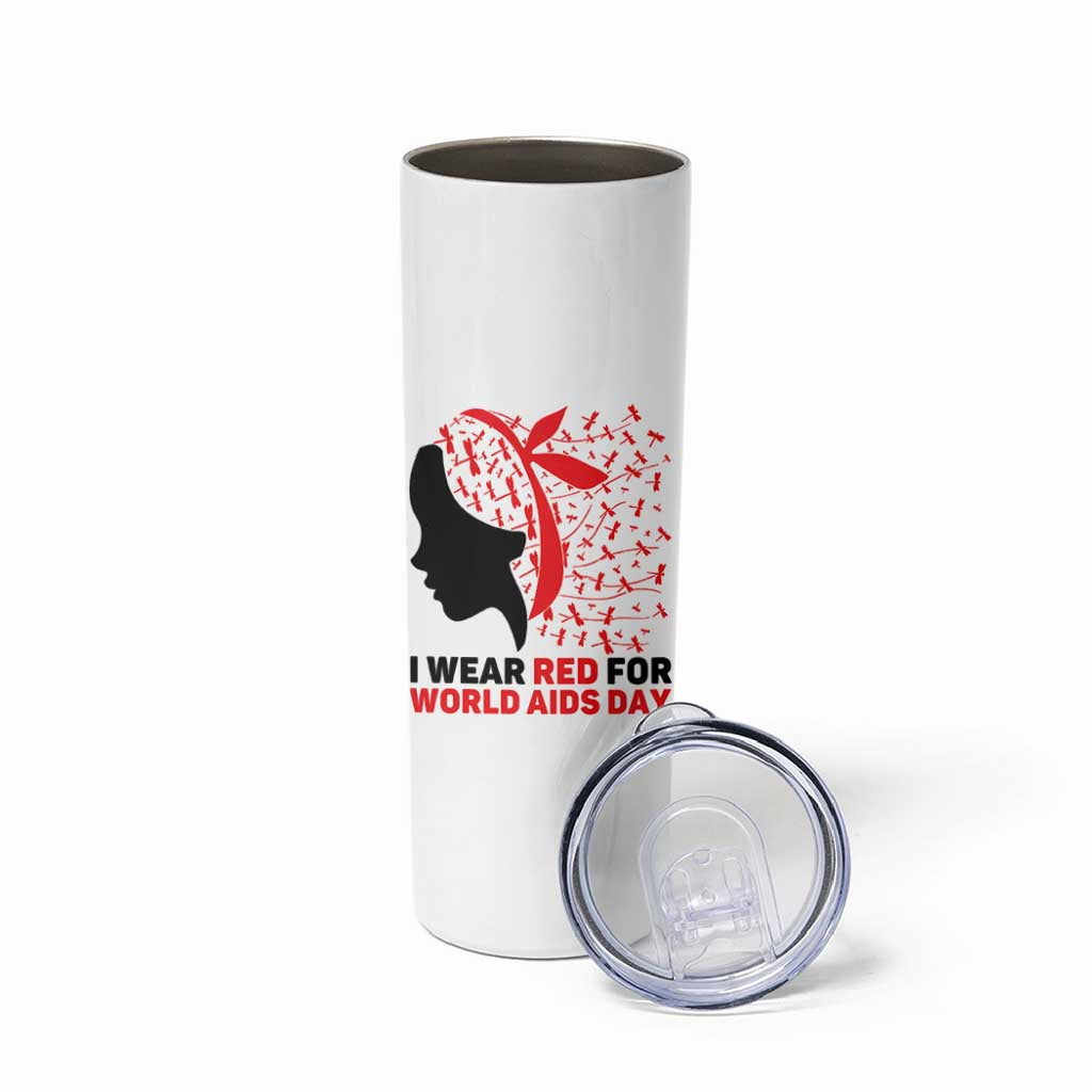 I Wear Red For World AIDS Day Skinny Tumbler HIV Awareness Dragonfly Support Gift - Wonder Print Shop