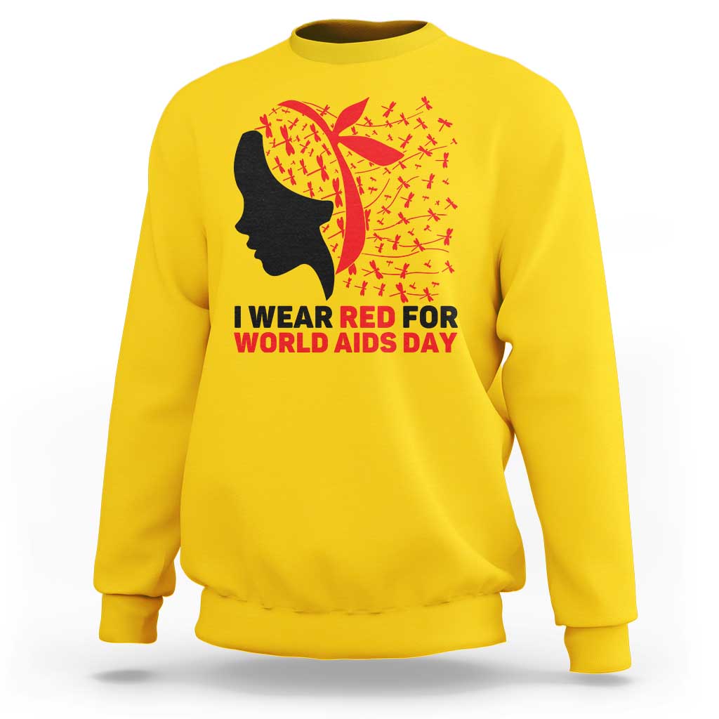 I Wear Red For World AIDS Day Sweatshirt HIV Awareness Dragonfly Support Gift - Wonder Print Shop