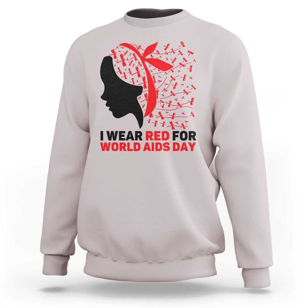 I Wear Red For World AIDS Day Sweatshirt HIV Awareness Dragonfly Support Gift - Wonder Print Shop
