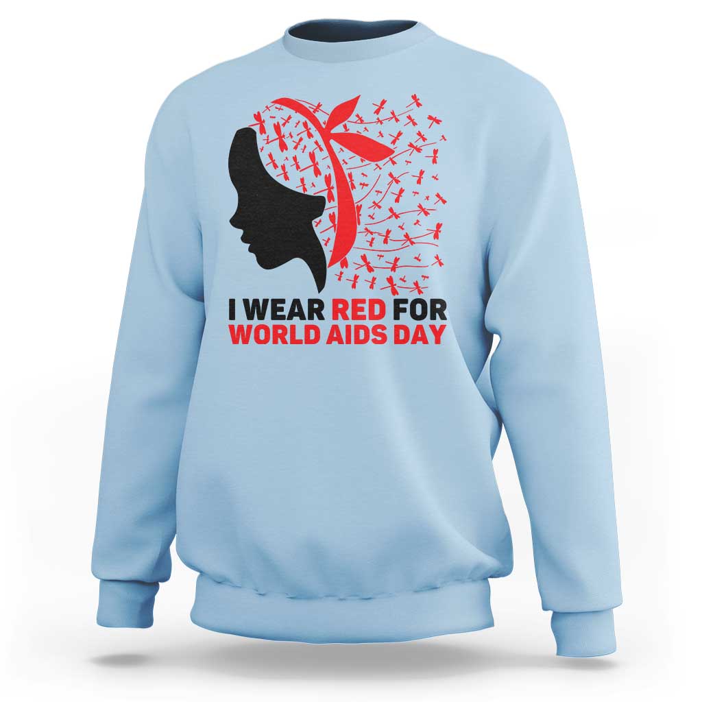 I Wear Red For World AIDS Day Sweatshirt HIV Awareness Dragonfly Support Gift - Wonder Print Shop