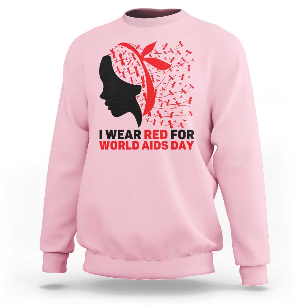 I Wear Red For World AIDS Day Sweatshirt HIV Awareness Dragonfly Support Gift - Wonder Print Shop