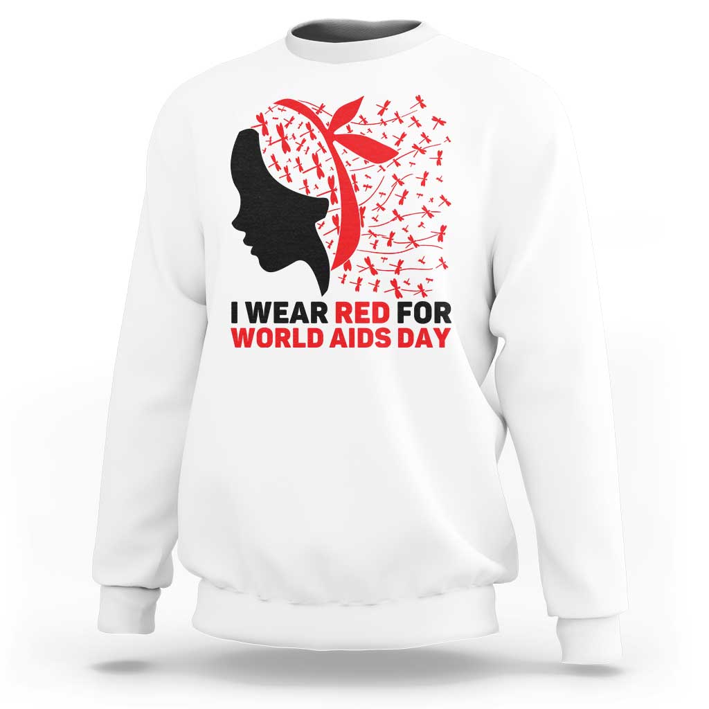 I Wear Red For World AIDS Day Sweatshirt HIV Awareness Dragonfly Support Gift - Wonder Print Shop