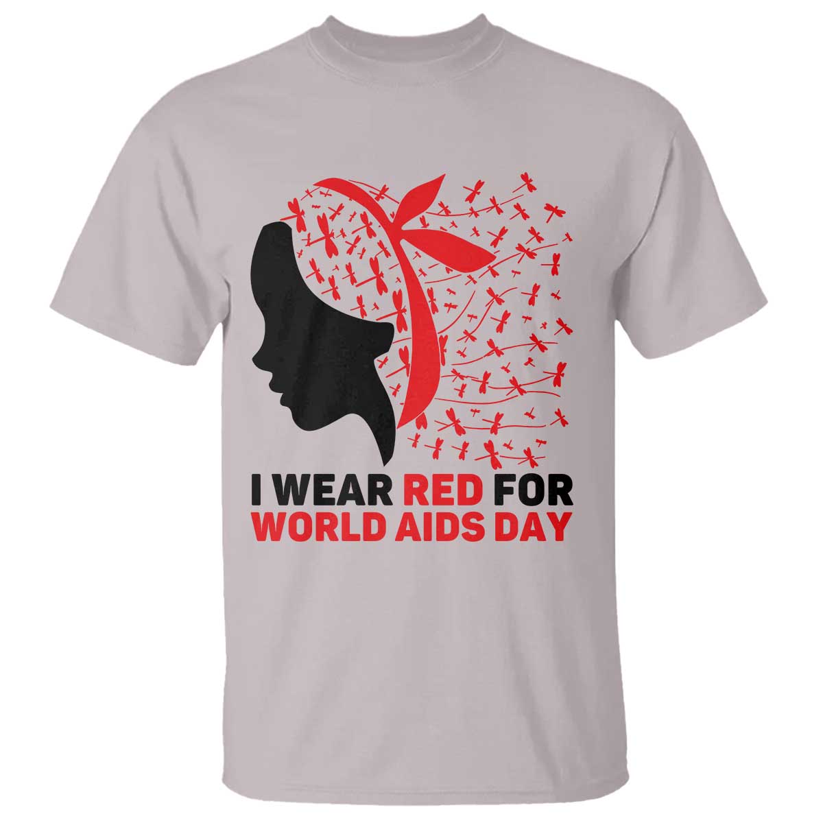 I Wear Red For World AIDS Day T Shirt HIV Awareness Dragonfly Support Gift - Wonder Print Shop