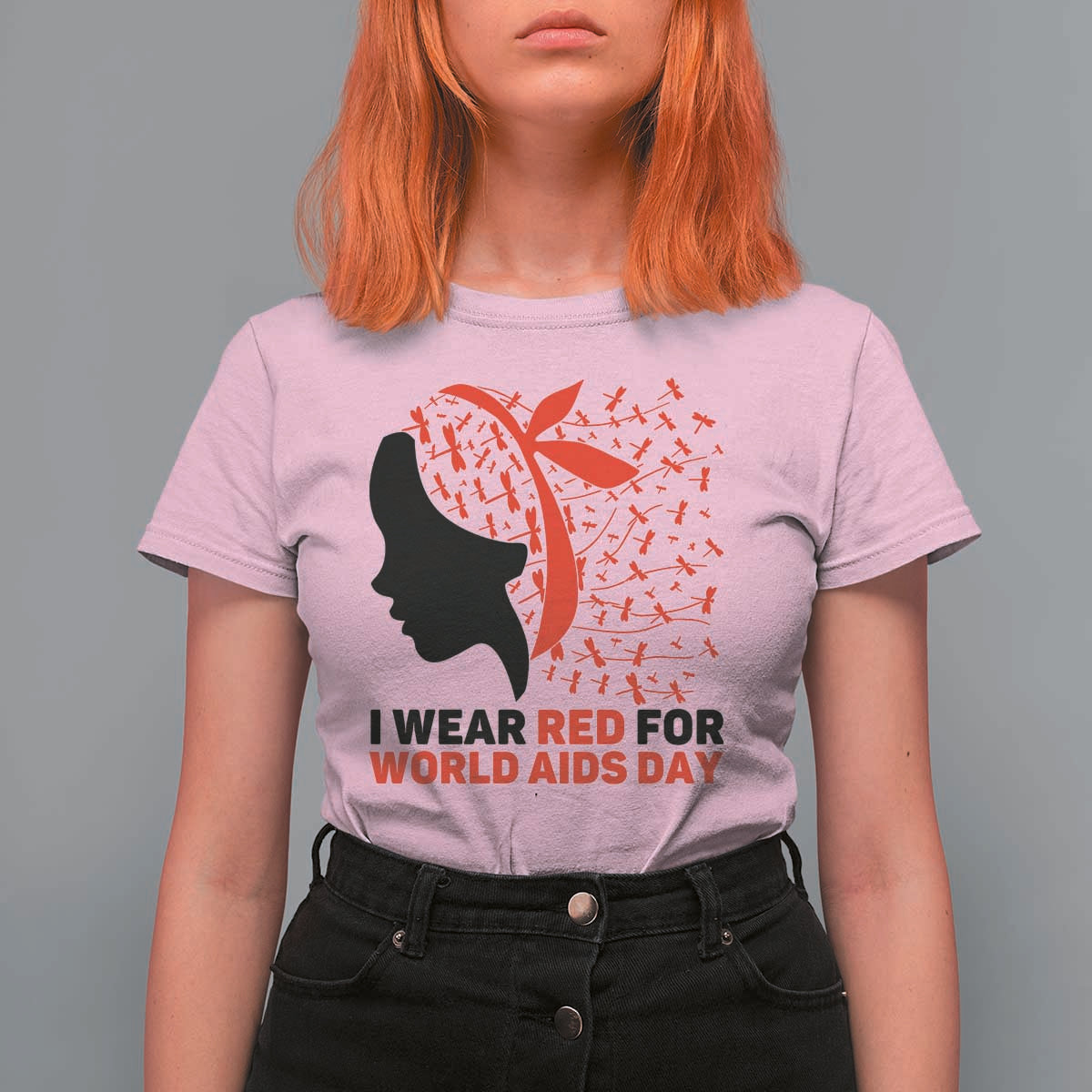 I Wear Red For World AIDS Day T Shirt For Women HIV Awareness Dragonfly Support Gift - Wonder Print Shop