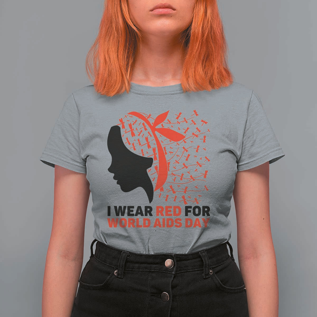 I Wear Red For World AIDS Day T Shirt For Women HIV Awareness Dragonfly Support Gift - Wonder Print Shop