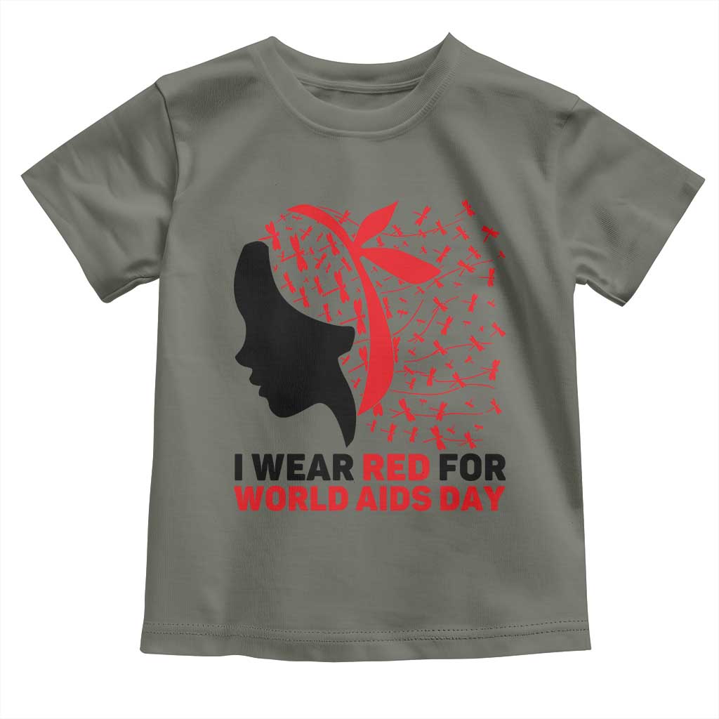 I Wear Red For World AIDS Day Toddler T Shirt HIV Awareness Dragonfly Support Gift - Wonder Print Shop