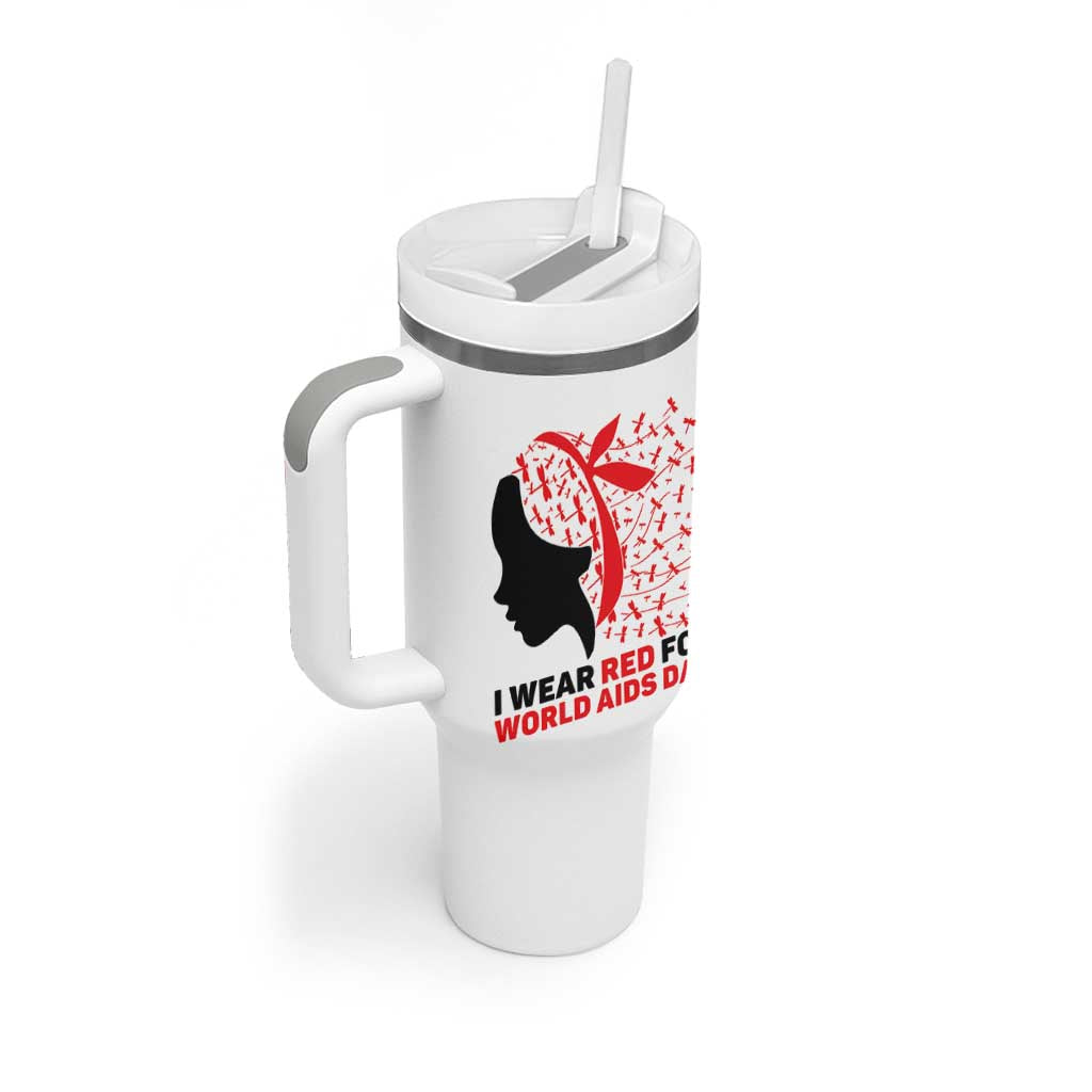 I Wear Red For World AIDS Day Tumbler With Handle HIV Awareness Dragonfly Support Gift - Wonder Print Shop
