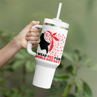 I Wear Red For World AIDS Day Tumbler With Handle HIV Awareness Dragonfly Support Gift - Wonder Print Shop