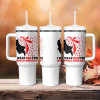I Wear Red For World AIDS Day Tumbler With Handle HIV Awareness Dragonfly Support Gift - Wonder Print Shop