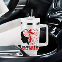 I Wear Red For World AIDS Day Tumbler With Handle HIV Awareness Dragonfly Support Gift - Wonder Print Shop