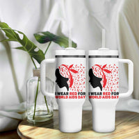 I Wear Red For World AIDS Day Tumbler With Handle HIV Awareness Dragonfly Support Gift - Wonder Print Shop