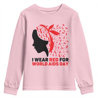 I Wear Red For World AIDS Day Youth Sweatshirt HIV Awareness Dragonfly Support Gift - Wonder Print Shop