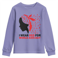 I Wear Red For World AIDS Day Youth Sweatshirt HIV Awareness Dragonfly Support Gift - Wonder Print Shop