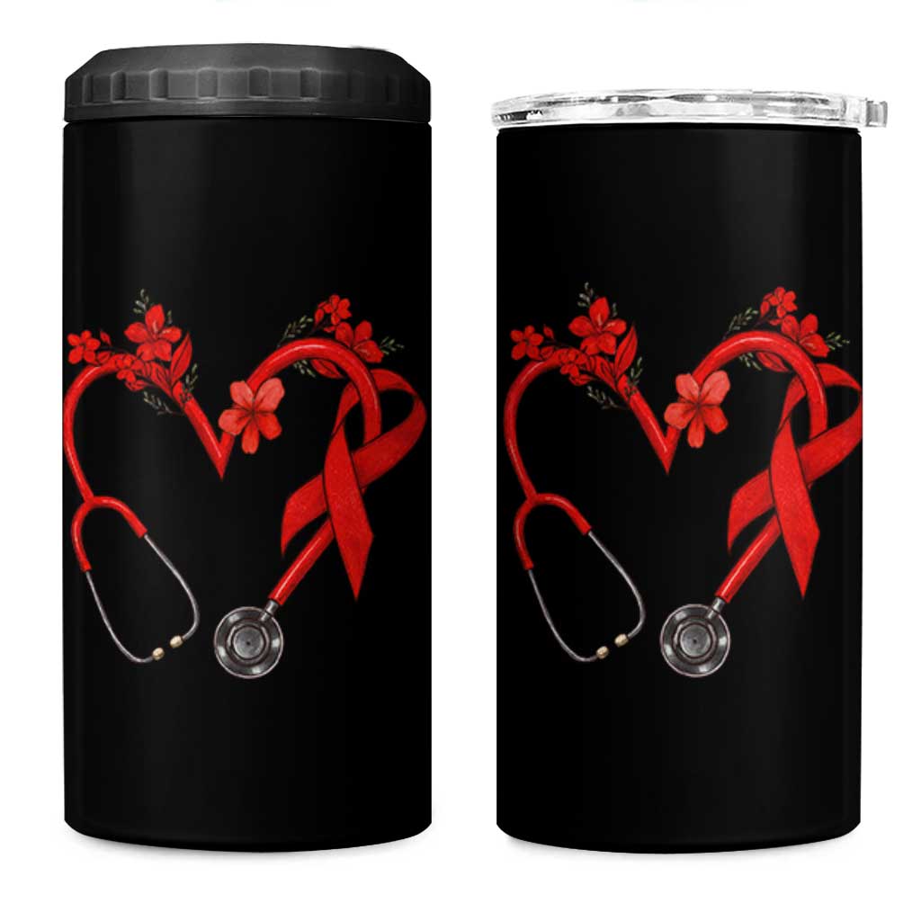 Healthcare Hero HIV Awareness 4 in 1 Can Cooler Tumbler Red Ribbon Support Gift - Wonder Print Shop