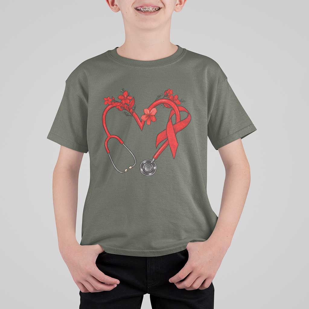 Healthcare Hero HIV Awareness T Shirt For Kid Red Ribbon Support Gift - Wonder Print Shop