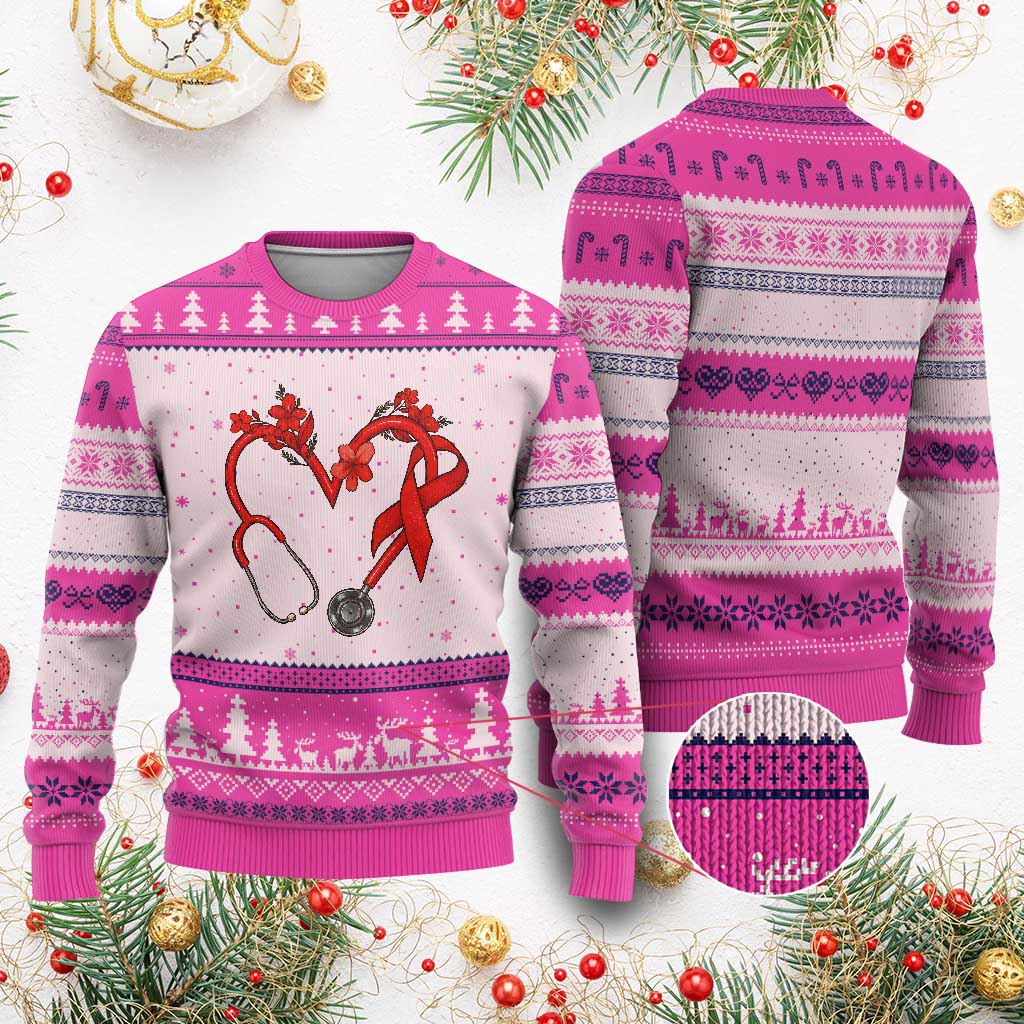 Healthcare Hero HIV Awareness Ugly Christmas Sweater Red Ribbon Support Gift - Wonder Print Shop