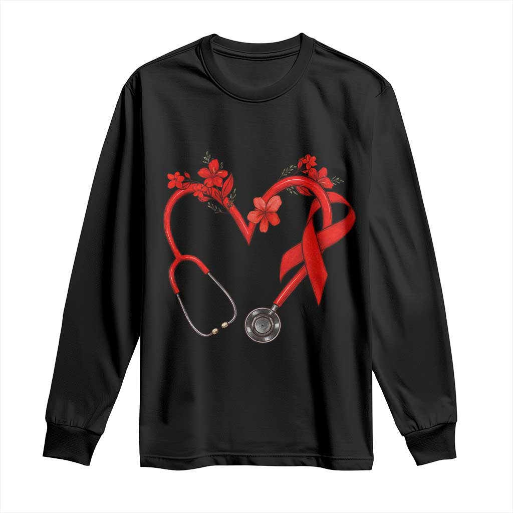 Healthcare Hero HIV Awareness Long Sleeve Shirt Red Ribbon Support Gift - Wonder Print Shop