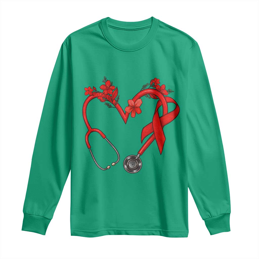 Healthcare Hero HIV Awareness Long Sleeve Shirt Red Ribbon Support Gift - Wonder Print Shop