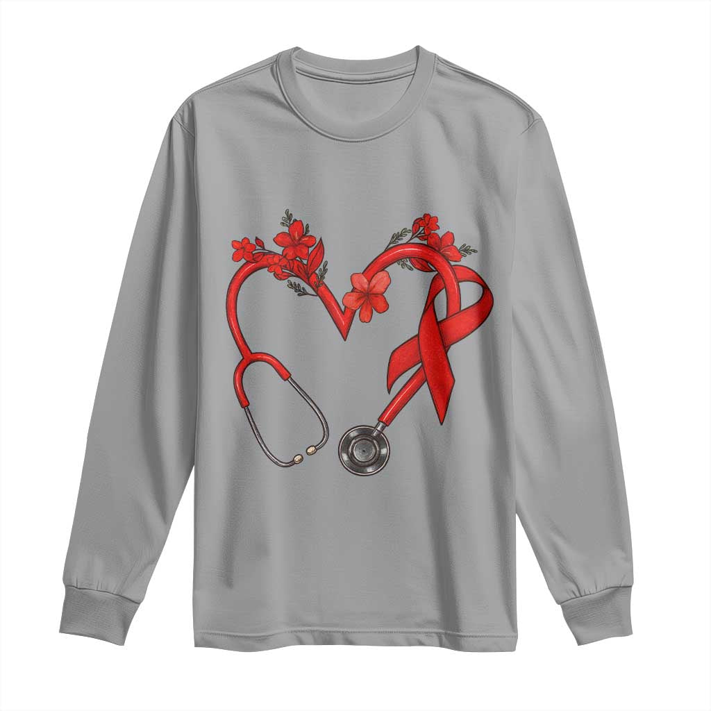 Healthcare Hero HIV Awareness Long Sleeve Shirt Red Ribbon Support Gift - Wonder Print Shop