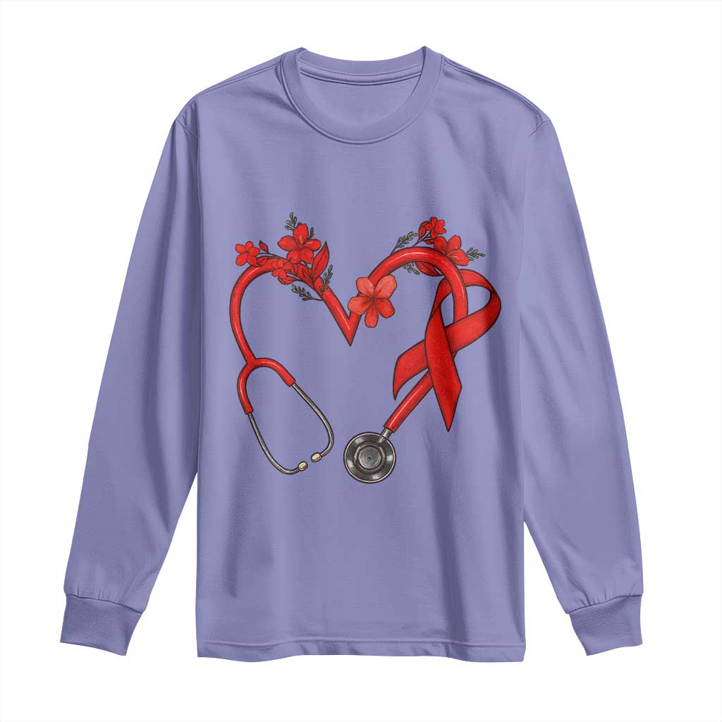 Healthcare Hero HIV Awareness Long Sleeve Shirt Red Ribbon Support Gift - Wonder Print Shop