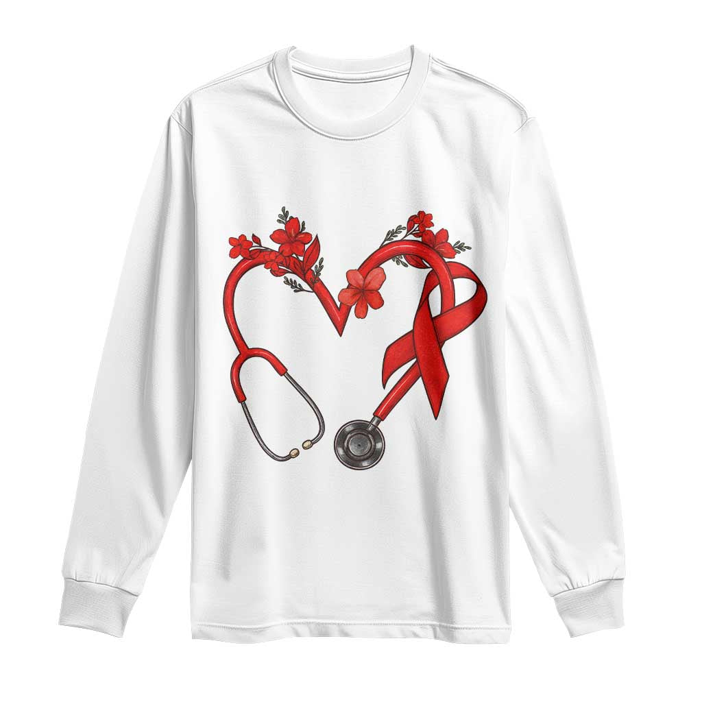 Healthcare Hero HIV Awareness Long Sleeve Shirt Red Ribbon Support Gift - Wonder Print Shop