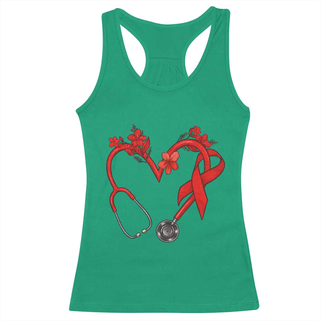 Healthcare Hero HIV Awareness Racerback Tank Top Red Ribbon Support Gift - Wonder Print Shop