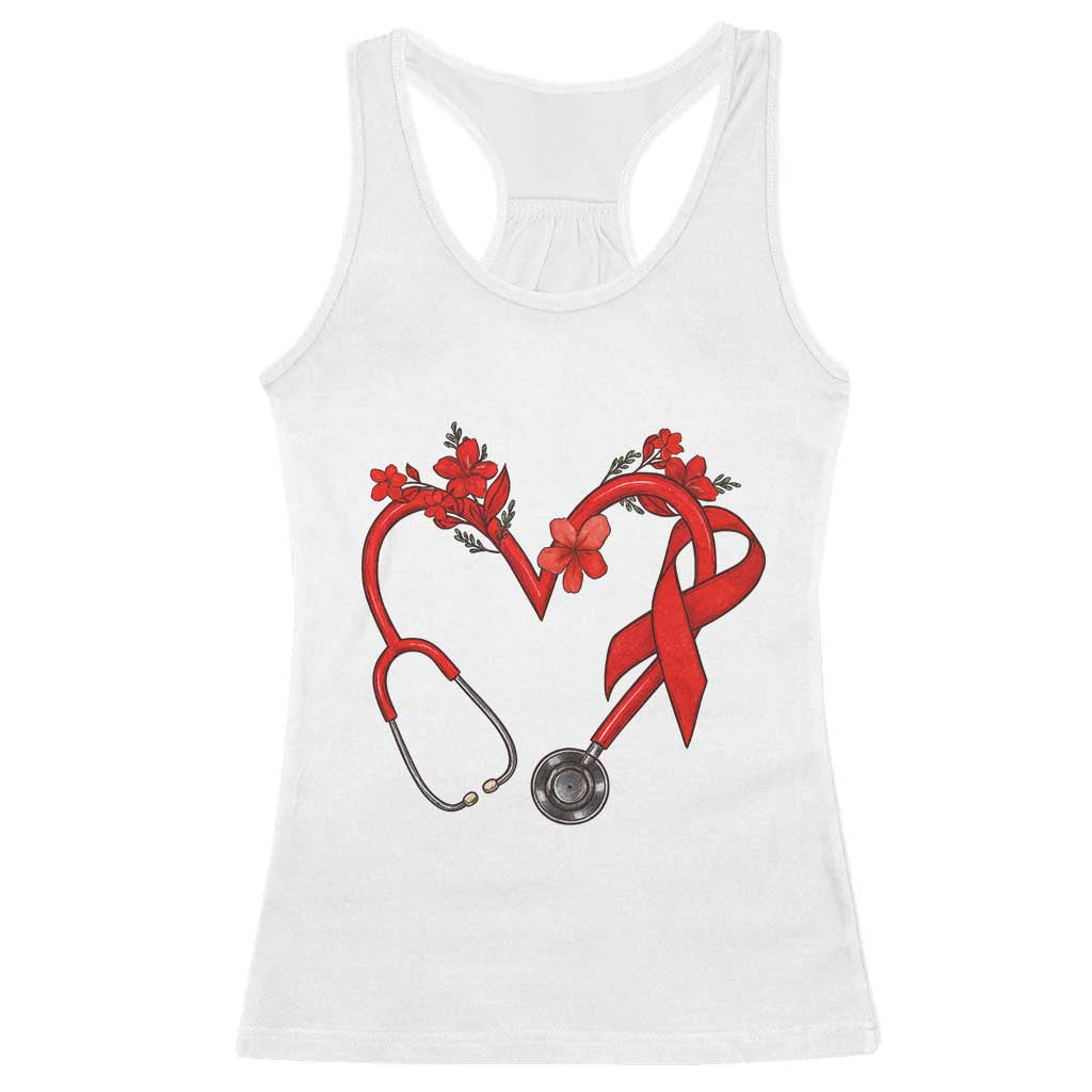 Healthcare Hero HIV Awareness Racerback Tank Top Red Ribbon Support Gift - Wonder Print Shop