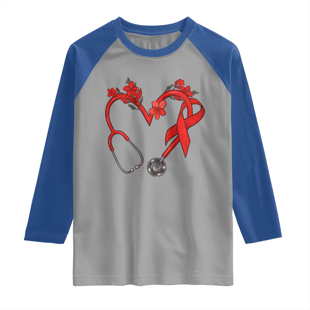 Healthcare Hero HIV Awareness Raglan Shirt Red Ribbon Support Gift - Wonder Print Shop