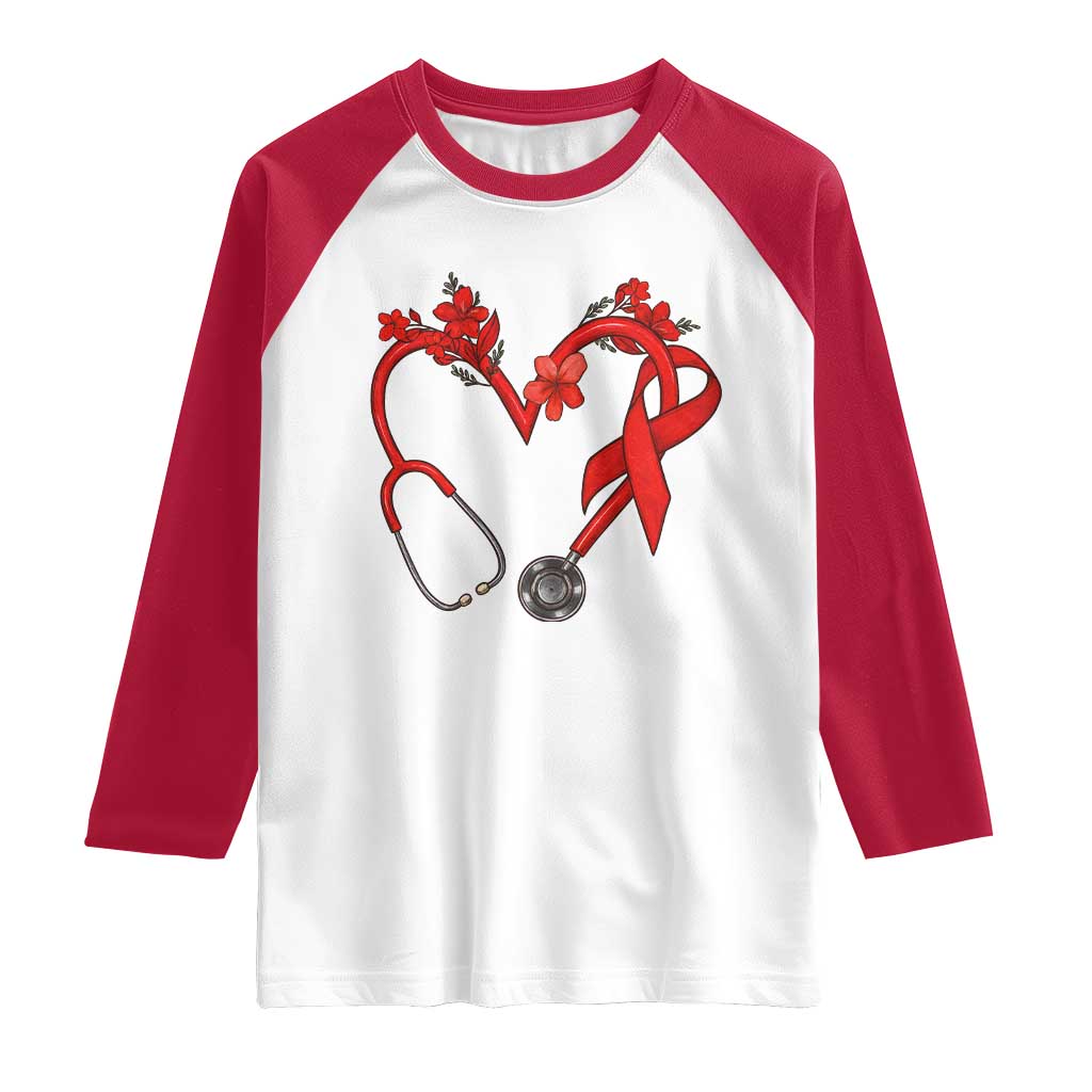Healthcare Hero HIV Awareness Raglan Shirt Red Ribbon Support Gift - Wonder Print Shop