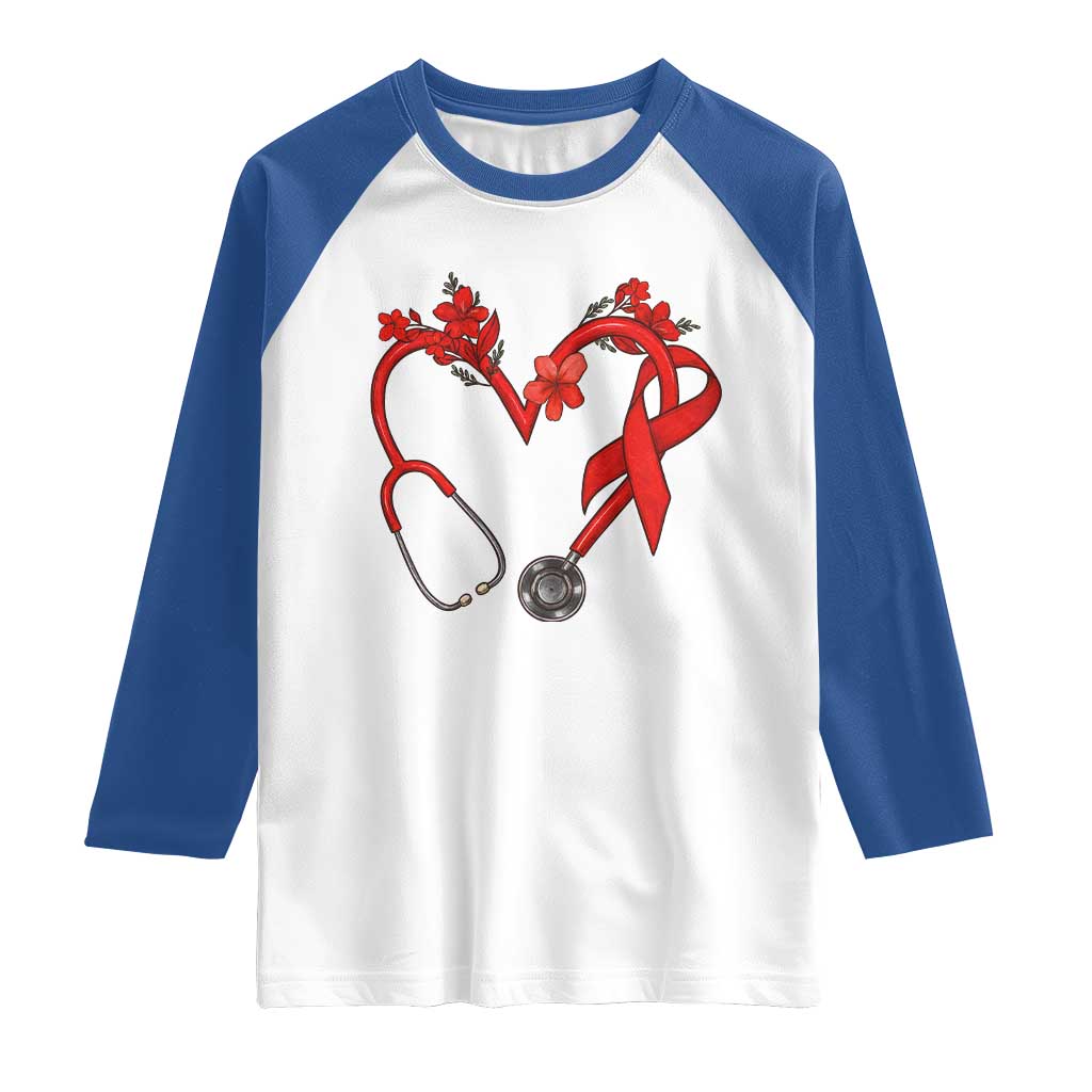 Healthcare Hero HIV Awareness Raglan Shirt Red Ribbon Support Gift - Wonder Print Shop