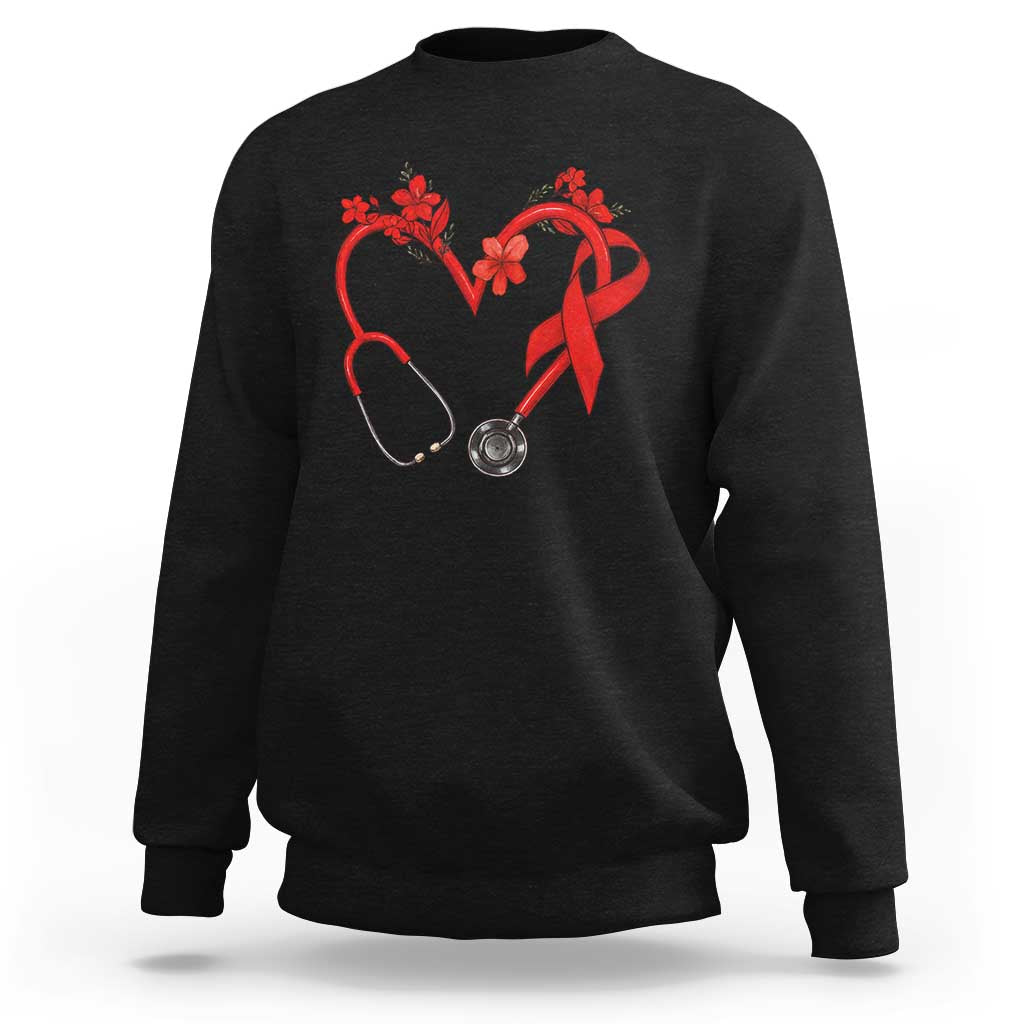 Healthcare Hero HIV Awareness Sweatshirt Red Ribbon Support Gift - Wonder Print Shop