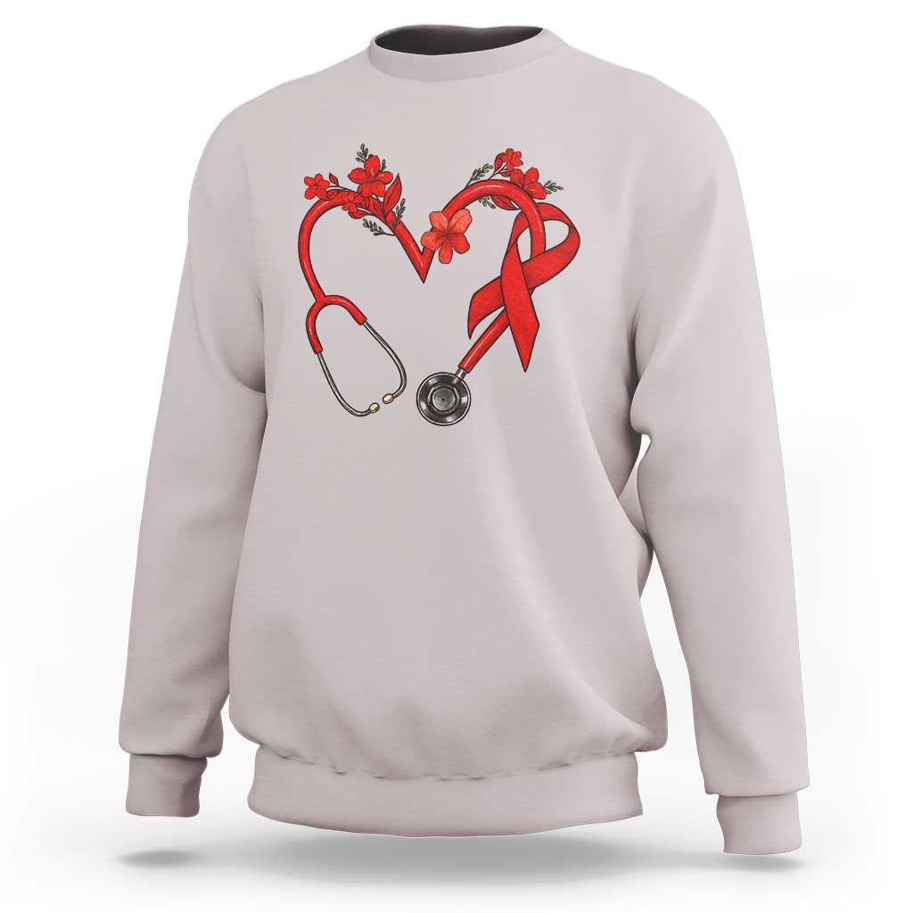 Healthcare Hero HIV Awareness Sweatshirt Red Ribbon Support Gift - Wonder Print Shop