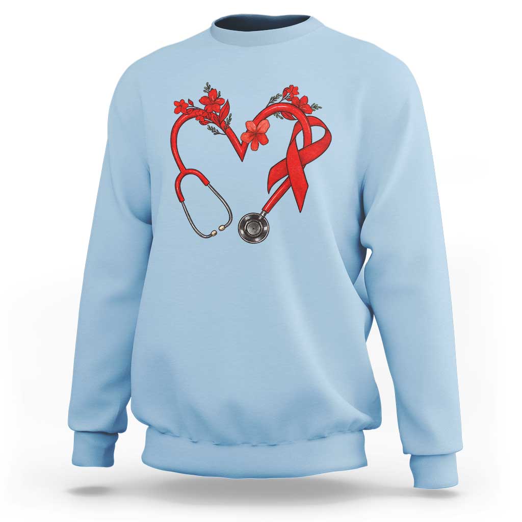 Healthcare Hero HIV Awareness Sweatshirt Red Ribbon Support Gift - Wonder Print Shop