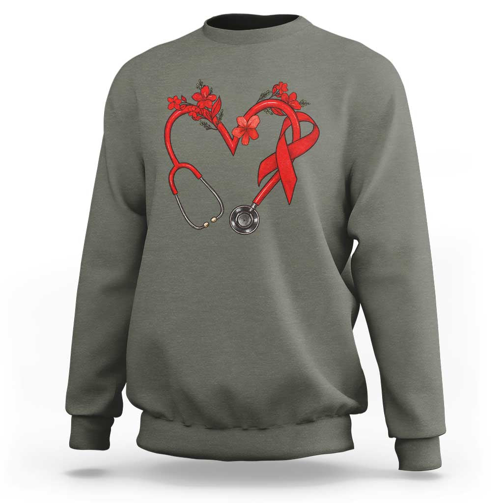 Healthcare Hero HIV Awareness Sweatshirt Red Ribbon Support Gift - Wonder Print Shop