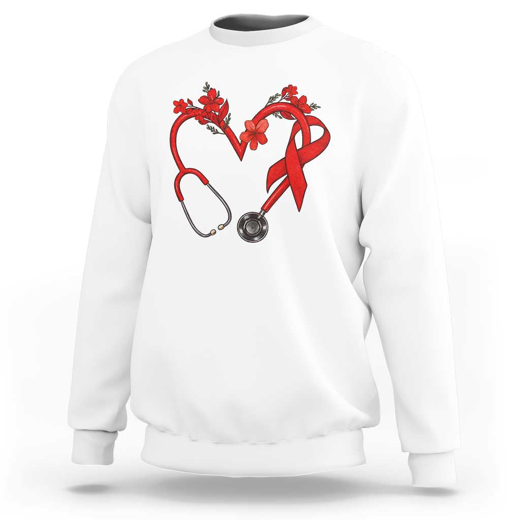 Healthcare Hero HIV Awareness Sweatshirt Red Ribbon Support Gift - Wonder Print Shop