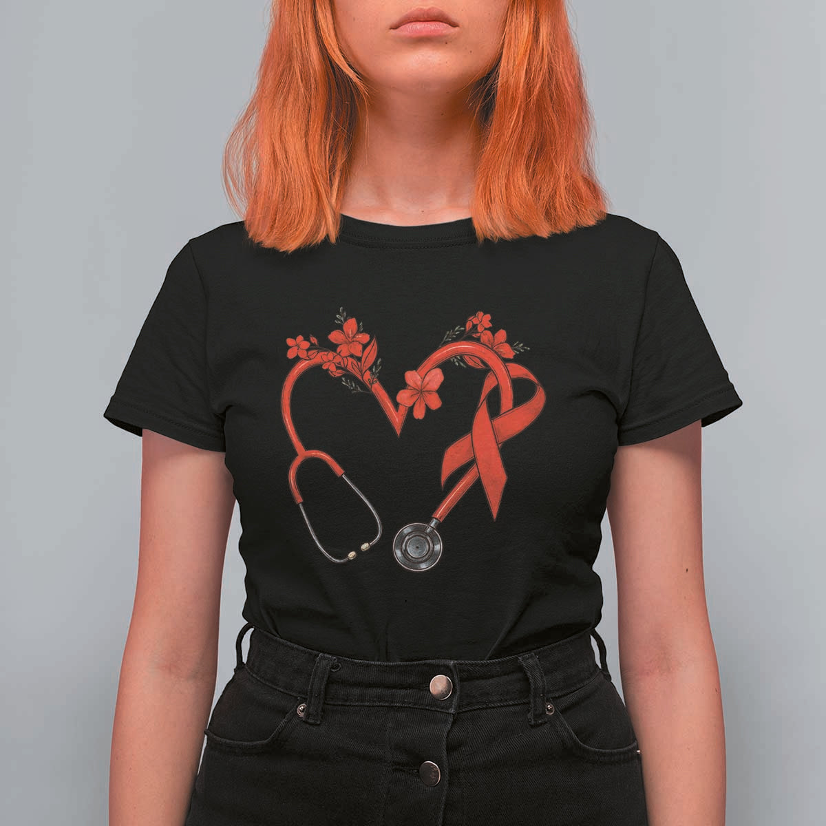 Healthcare Hero HIV Awareness T Shirt For Women Red Ribbon Support Gift - Wonder Print Shop