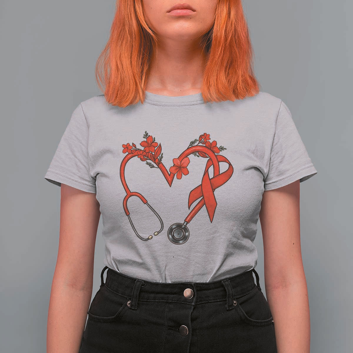 Healthcare Hero HIV Awareness T Shirt For Women Red Ribbon Support Gift - Wonder Print Shop